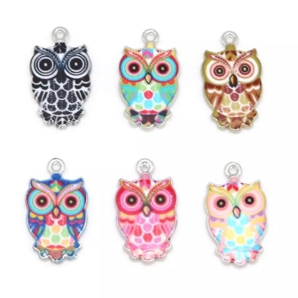 🔴 5 for $10 ONE Bright Owl Pendant Zinc Alloy Enamel - Picture 4 of 7